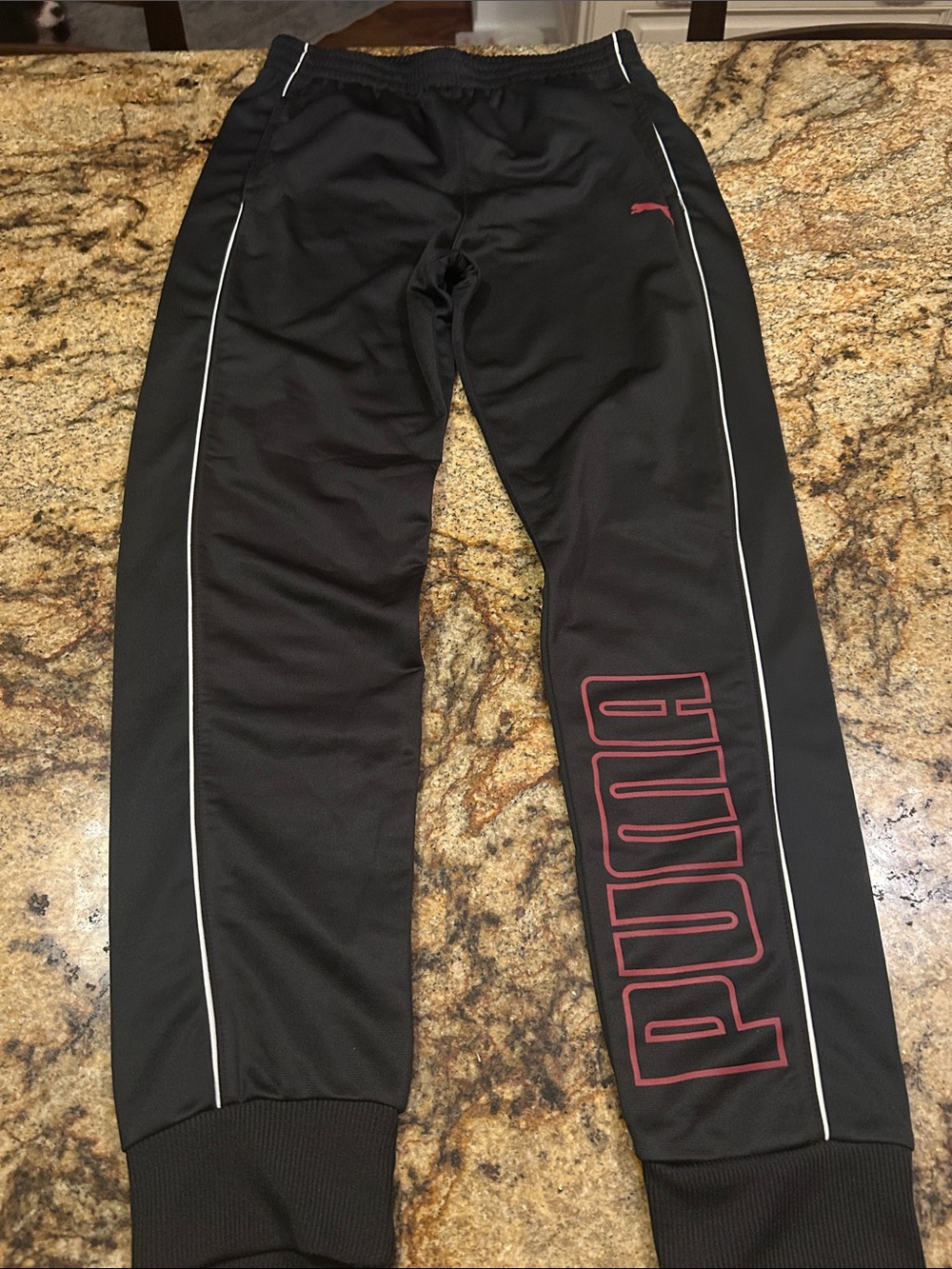 Puma Black Joggers with Red Logo and White Piping